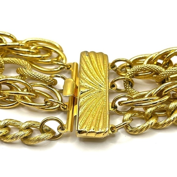 Multi stranded Gold Tone Necklace Chain Link Big Bold Statement Necklace Mobwife - Picture 14 of 14